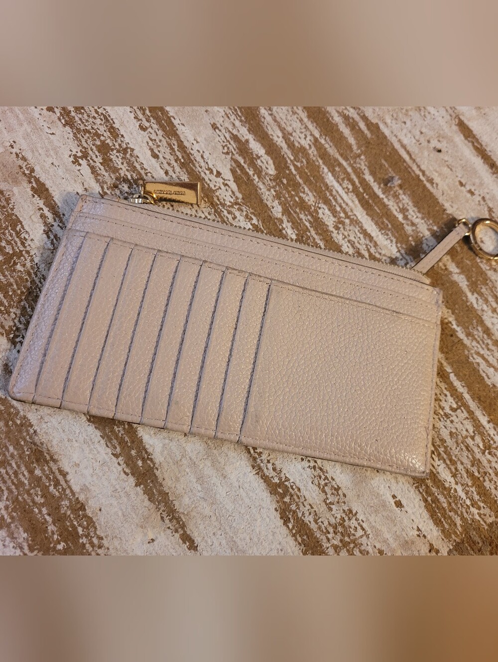 Michael Kors Cream/tan Leather Zip Card Pouch with Key Ring - Picture 6 of 6